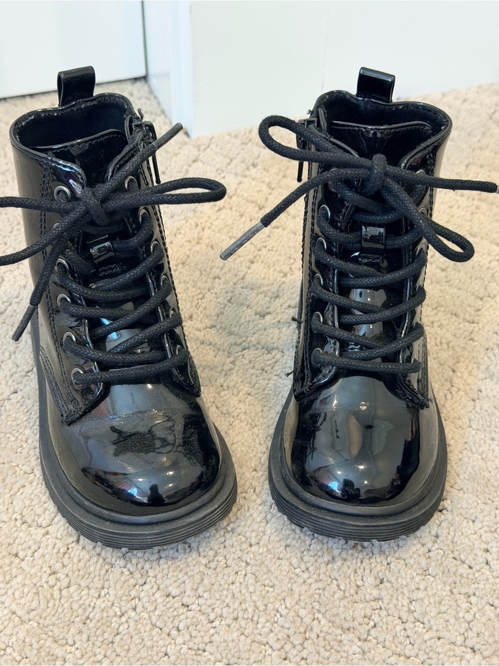 Madden Girl Black Patent Lace-Up Kids Ankle Boots
